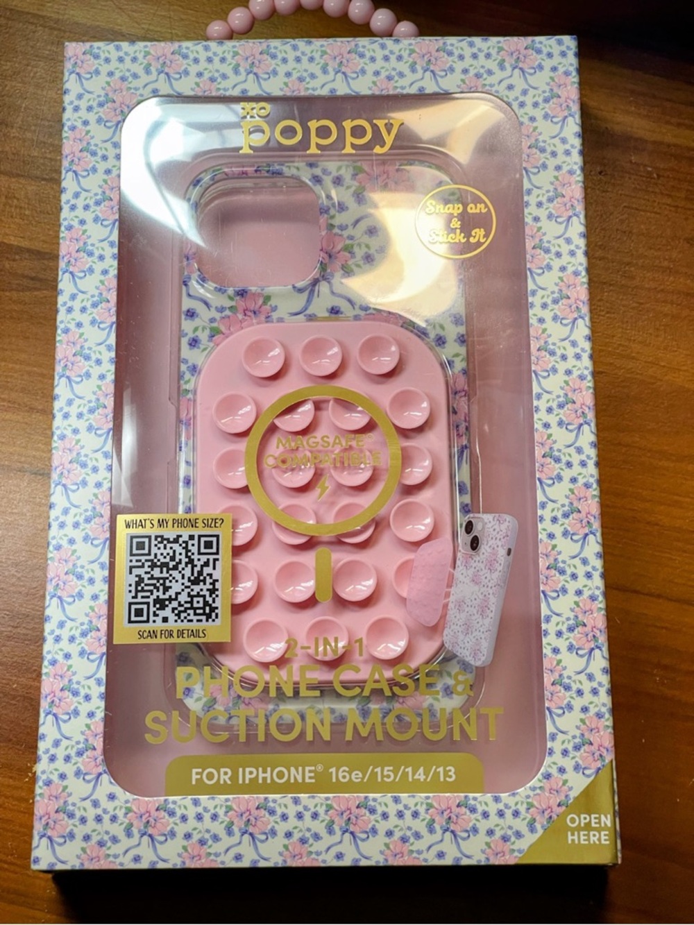 poppy 2-in-1 Pink Phone Case with Suction Mount for iPhone